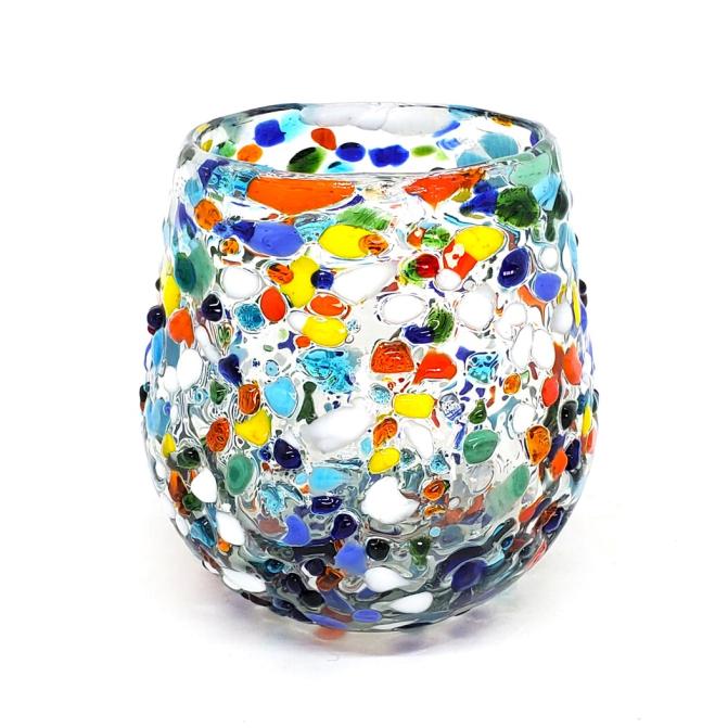 Sale Items / Confetti Rocks 16 oz Stemless Wine Glasses (set of 6) / Let the spring come into your home with this colorful set of glasses. The multicolor glass rocks decoration makes them a standout in any place.
